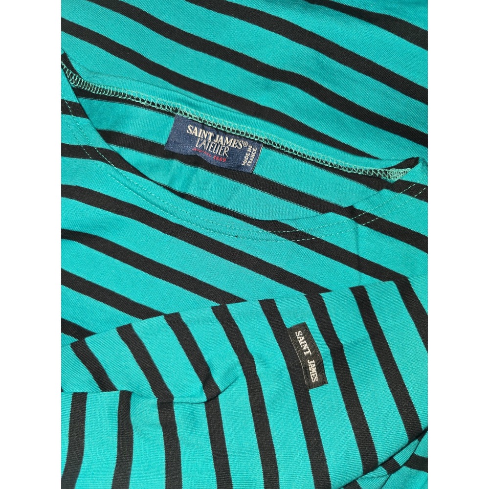 Saint James L'Atelier Striped 3/4 Sleeve Top Green Black France Womens 8 - Picture 6 of 6